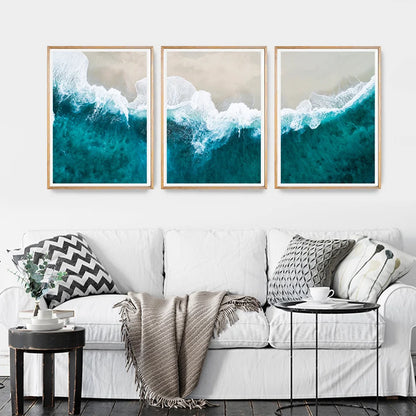 Set x3 Cuadros Olas, Mar, Playa, Océano