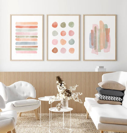 Set x3 Cuadros Abstractos color Pastel