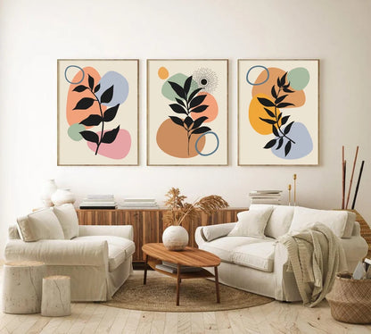 Set x3 Cuadros Abstractos, Abstracto, Colores, Hojas
