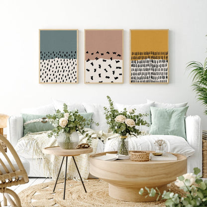 Set x3 Cuadros Bauhaus Abstractos Colores