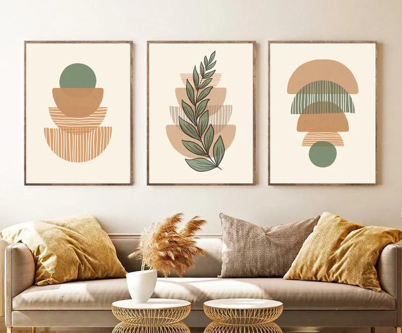 Set x3 Cuadros Abstractos, Boho, Verde II