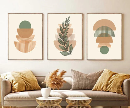 Set x3 Cuadros Abstractos, Boho, Verde II