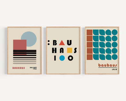 Set x3 Cuadros Abstractos, Bauhaus, Colores