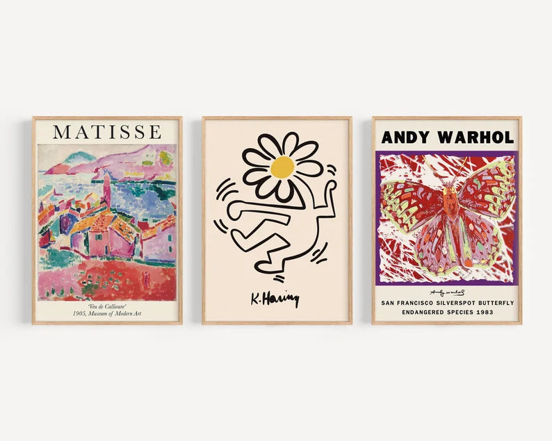 Set x3 Cuadros Abstractos, Matisse, Andy Warhol, Colores - Tree House Deco