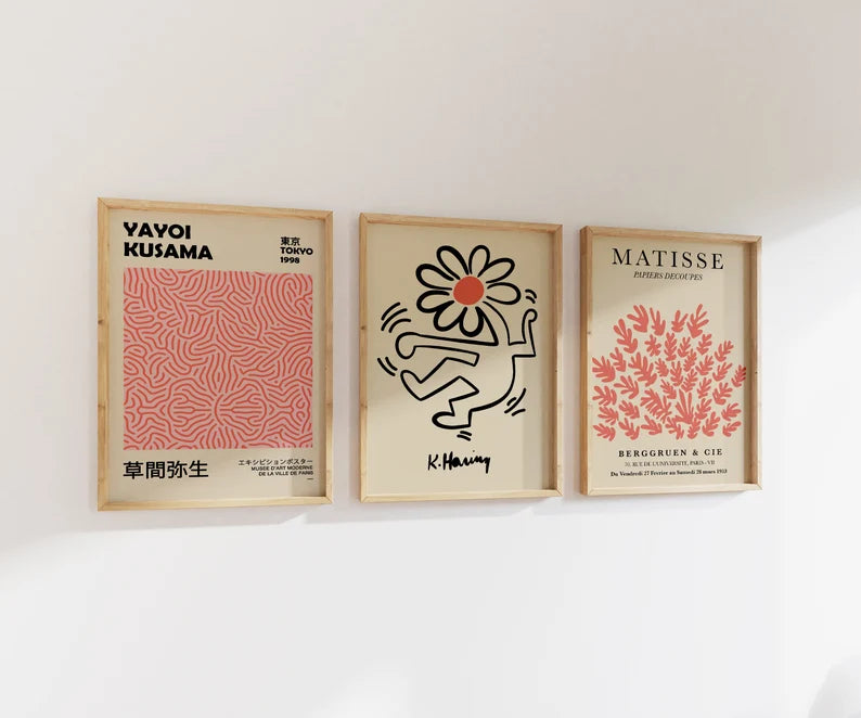 Set x3 Cuadros Abstractos, Matisse, Yayoi Kusama, Rosa, Rosado - Tree House Deco