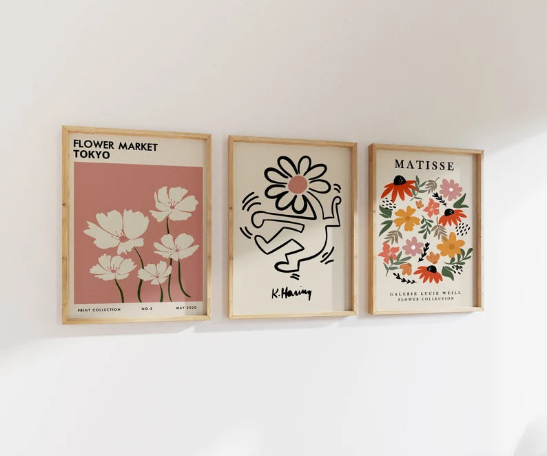 Set x3 Cuadros Abstractos, Matisse, Flower Market, Colores