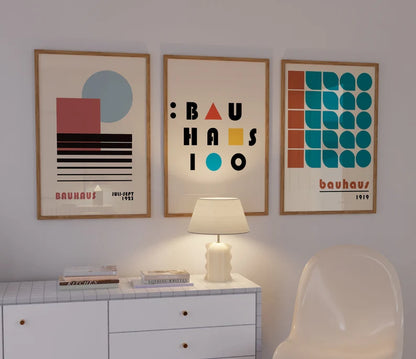 Set x3 Cuadros Abstractos, Bauhaus, Colores