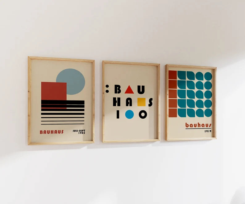 Set x3 Cuadros Abstractos, Bauhaus, Colores