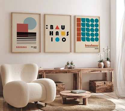 Set x3 Cuadros Abstractos, Bauhaus, Colores