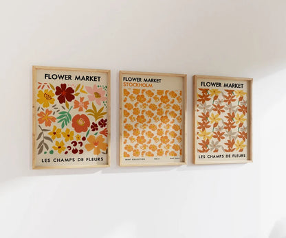 Set x3 Cuadros Abstractos, Flower Market, Colores II