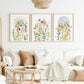 Set x3 Cuadros Flores, Acuarelas, Sol y Luna