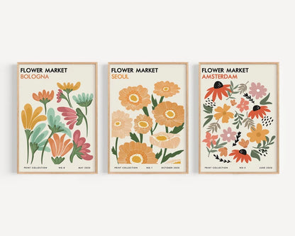 Set x3 Cuadros Abstractos, Flower Market, Colores