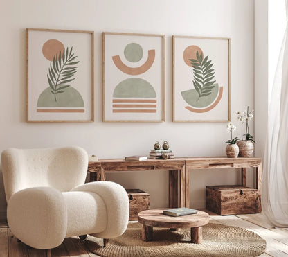 Set x3 Cuadros Abstractos, Boho, Verde