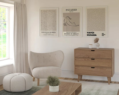 Set x3 Cuadros Abstractos, Picasso, Yayoi Kusama, William Morris