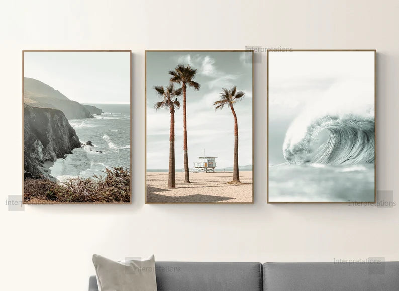 Set x3 Cuadros Decorativos  Surf, Playa, Tabla, Olas y Arena XIX