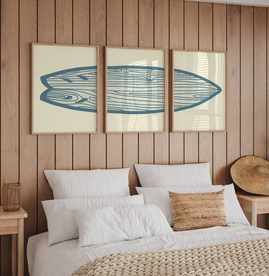 Set x3 Cuadros Decorativos  Surf, Playa, Tabla, Olas y Arena XVI