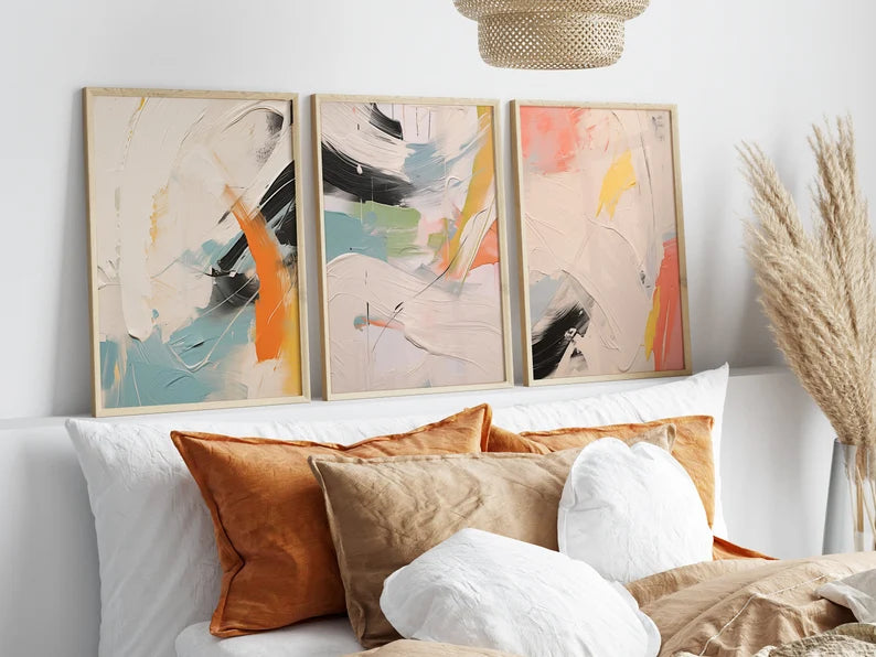 Set x3 Cuadros Abstract X Marco Natural
