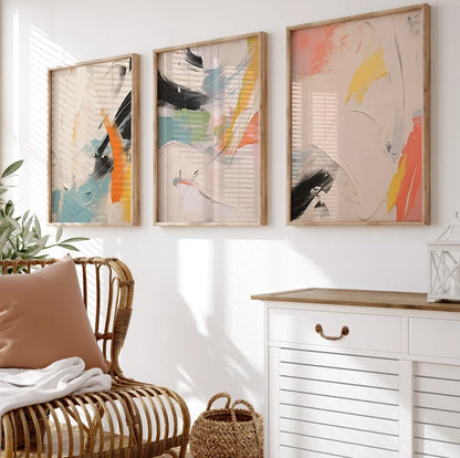 Set x3 Cuadros Abstract X Marco Natural