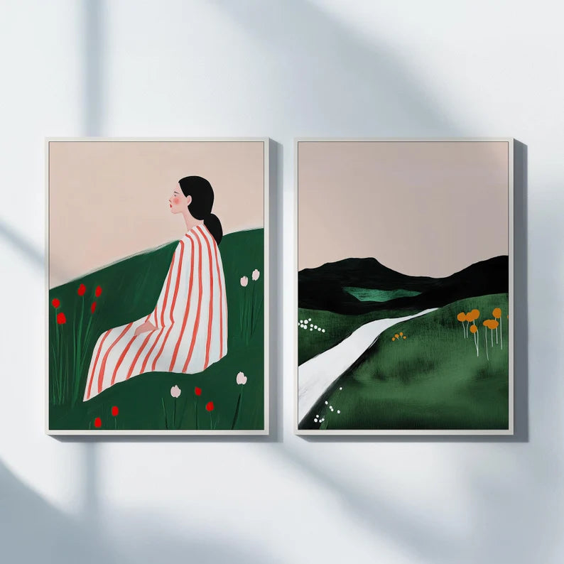 Set x2 Cuadros Abstractos, Ilustraciones Modernas