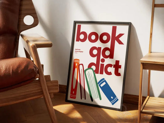 Cuadro Decorativo Abstractos, Tipografía y Motivación Book Addict Marco Natural