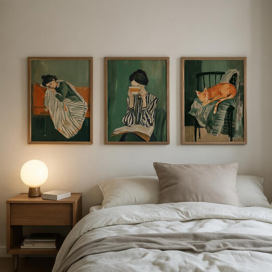 Set x3 Cuadros Abstractos Verde esmeralda Ilustración