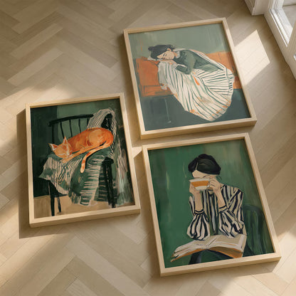 Set x3 Cuadros Abstractos Verde esmeralda Ilustración