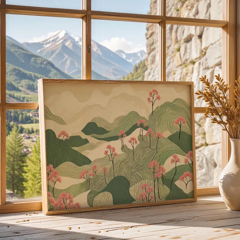 Cuadro Decorativo Japandi, Decoración Japonesa XIV Marco Natural