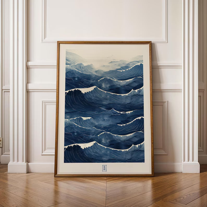 Cuadro Decorativo Azul como el mar AZUL X Marco Natural