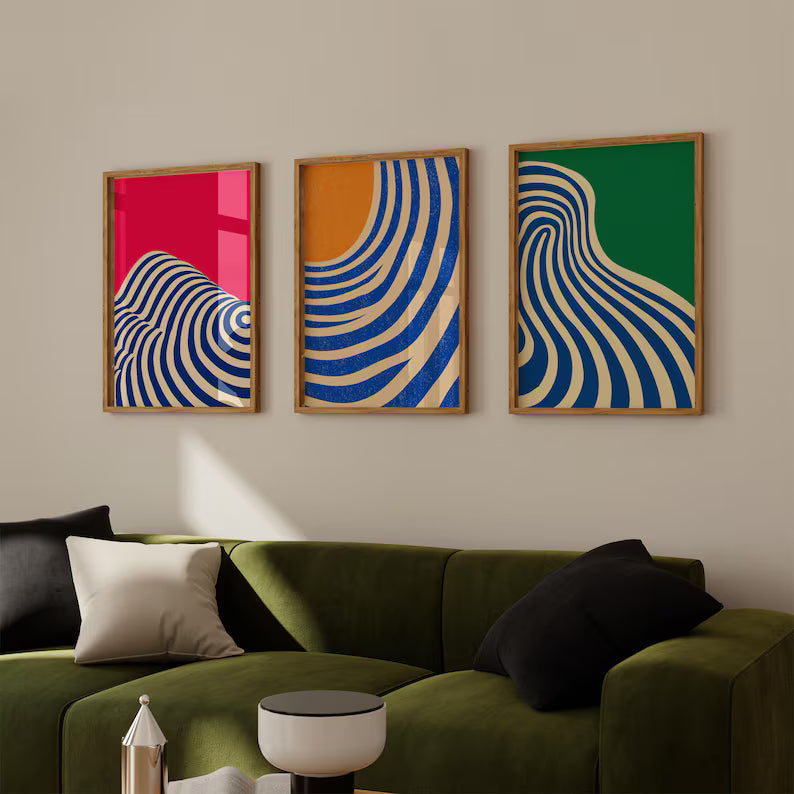 Set x3 Cuadros Abstract V Marco Natural