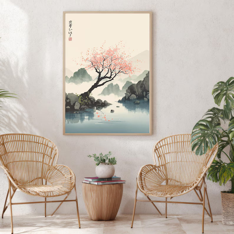 Cuadro Decorativo Japandi, Decoración Japonesa V Marco Natural