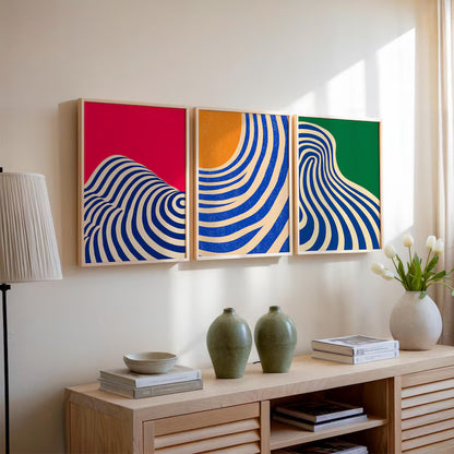 Set x3 Cuadros Abstract V Marco Natural