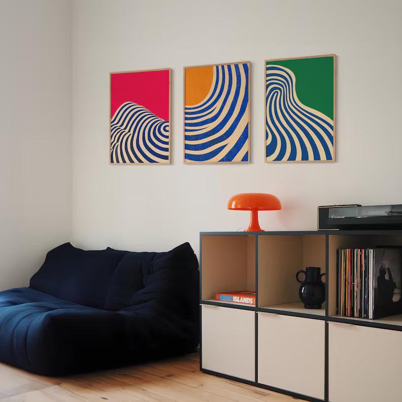 Set x3 Cuadros Abstract V Marco Natural