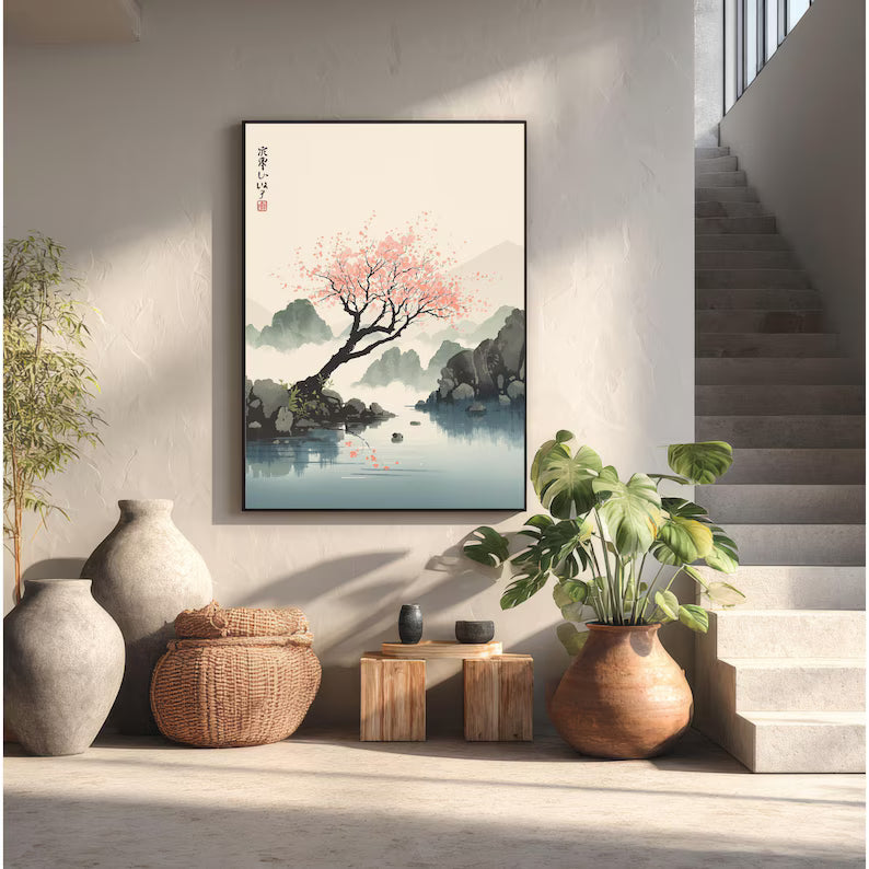 Cuadro Decorativo Japandi, Decoración Japonesa V Marco Natural