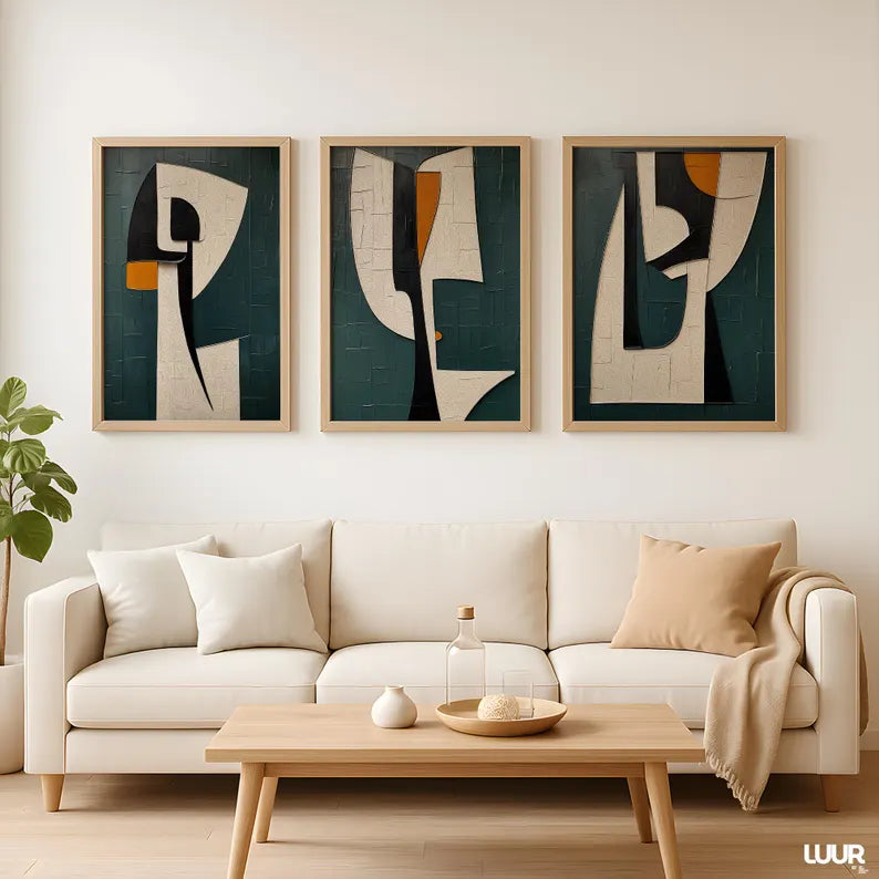 Set x3 Cuadros Abstract XVI Marco Natural