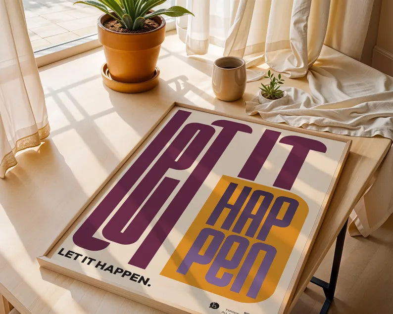Cuadro Decorativo Typography, Let It Happen Marco Natural