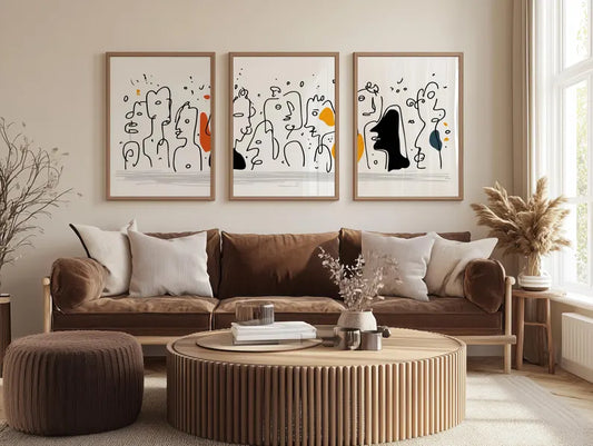 Set x3 Cuadros Abstract XII Marco Natural