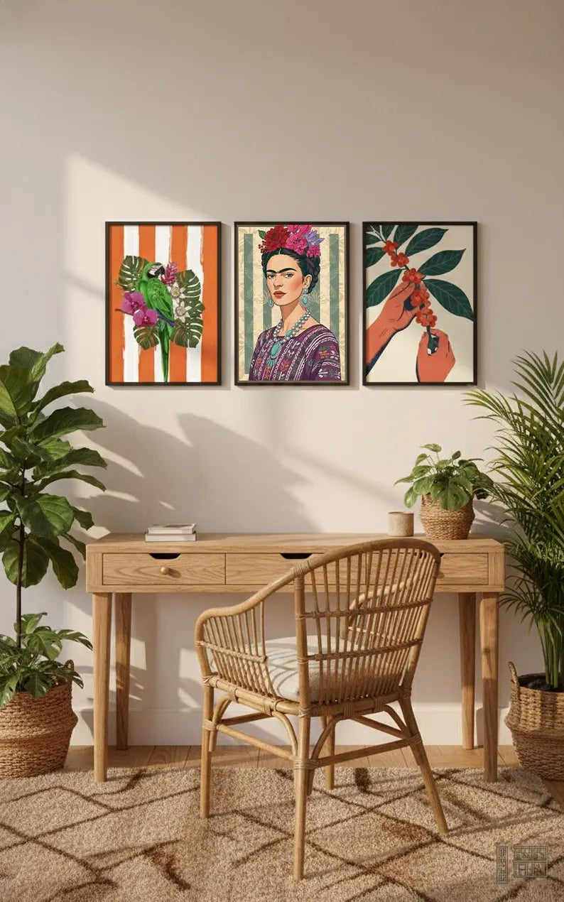 Set x3 Cuadros Abstractos, Modernos, Colección Colours in the Air Marco Natural XIV