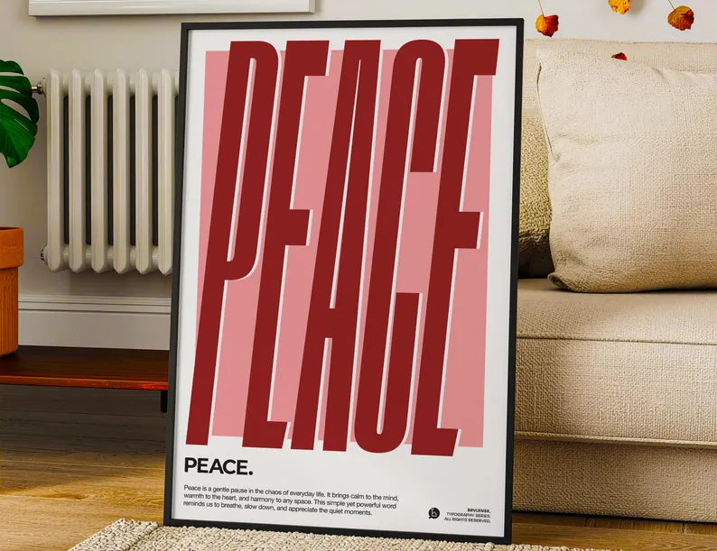 Cuadro Decorativo Typography, Peace Marco Natural