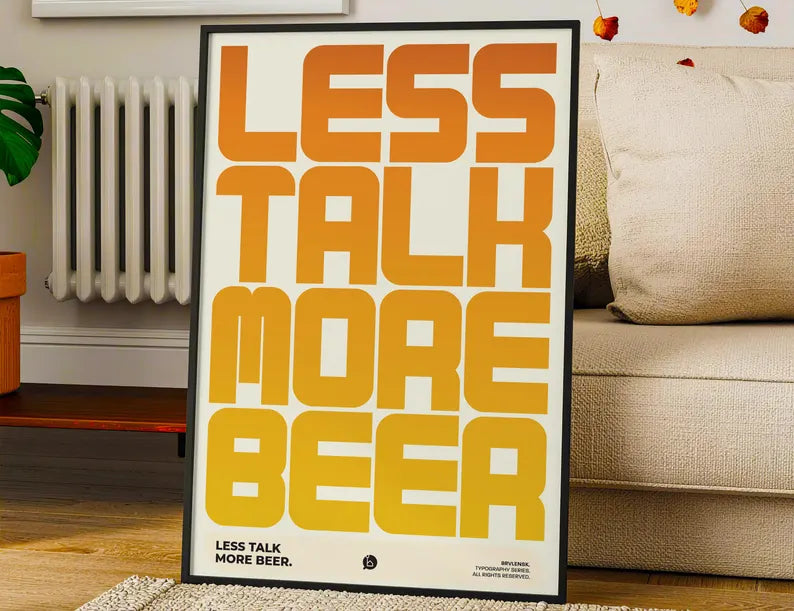Cuadro Decorativo Typography, Less Talk More Beer Marco Natural