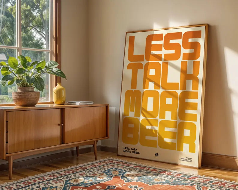 Cuadro Decorativo Typography, Less Talk More Beer Marco Natural