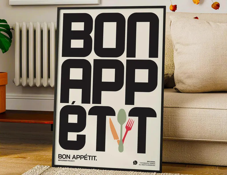 Cuadro Decorativo Typography, Bon Appetit Marco Natural