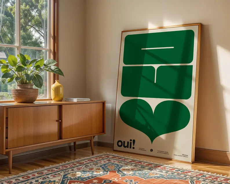 Cuadro Decorativo Typography, Oui Verde Marco Natural