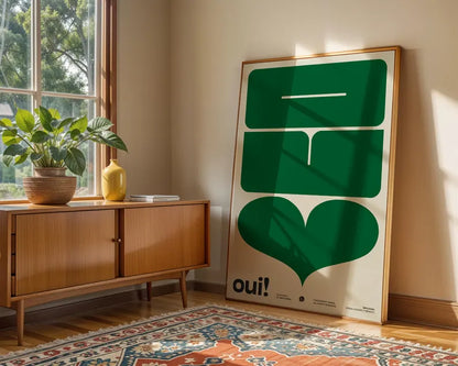 Cuadro Decorativo Typography, Oui Verde Marco Natural