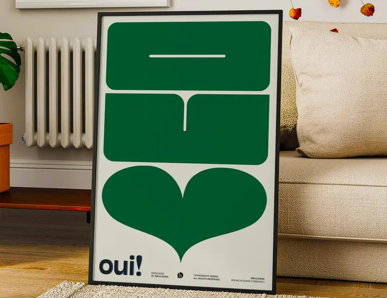 Cuadro Decorativo Typography, Oui Verde Marco Natural