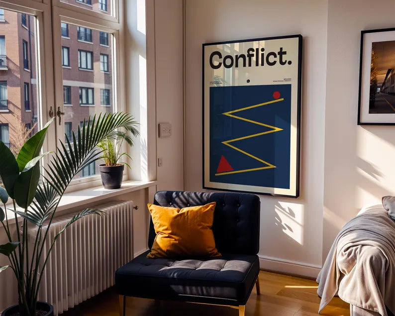 Cuadro Decorativo Typography, Conflict Marco Natural