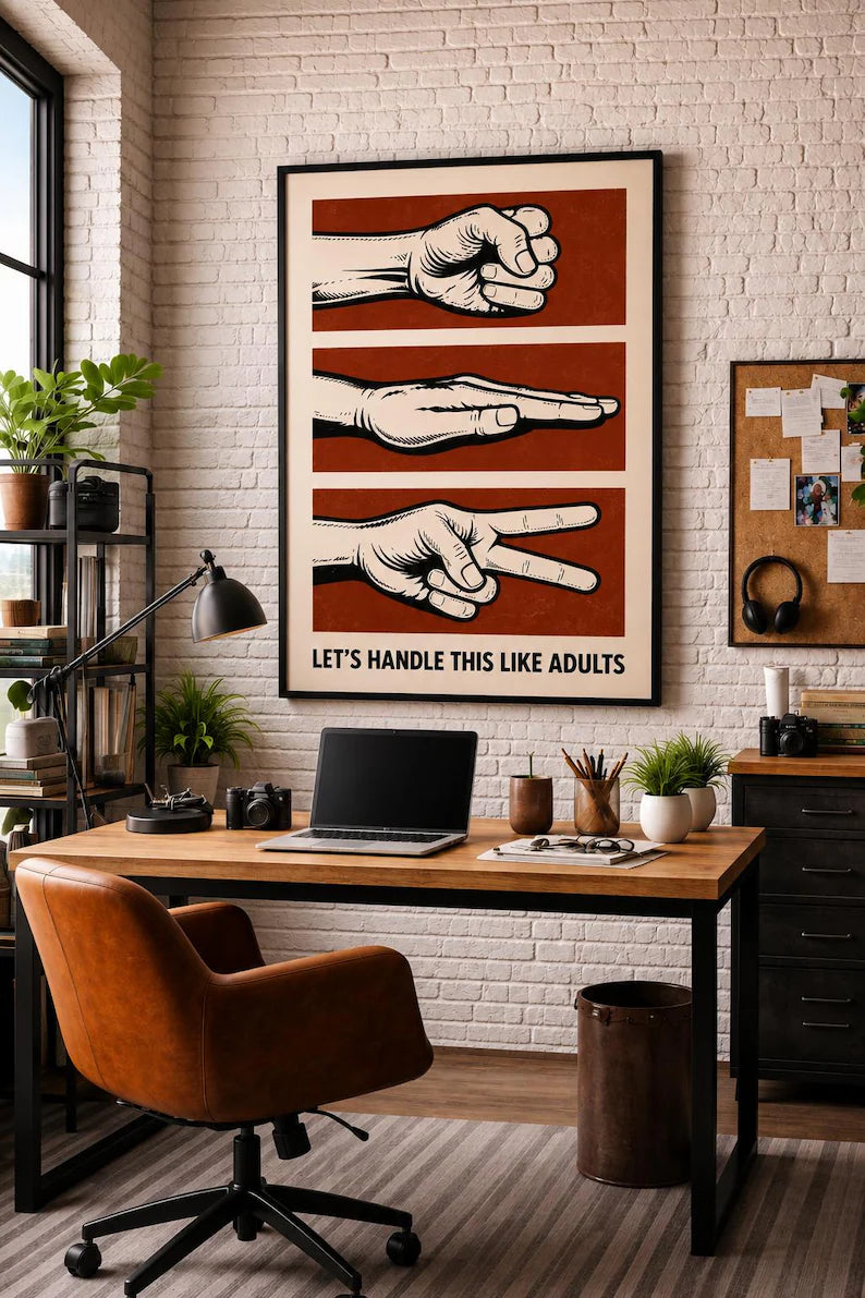 Cuadro Decorativo Moderno Piedra Papel o Tijera Rojo
