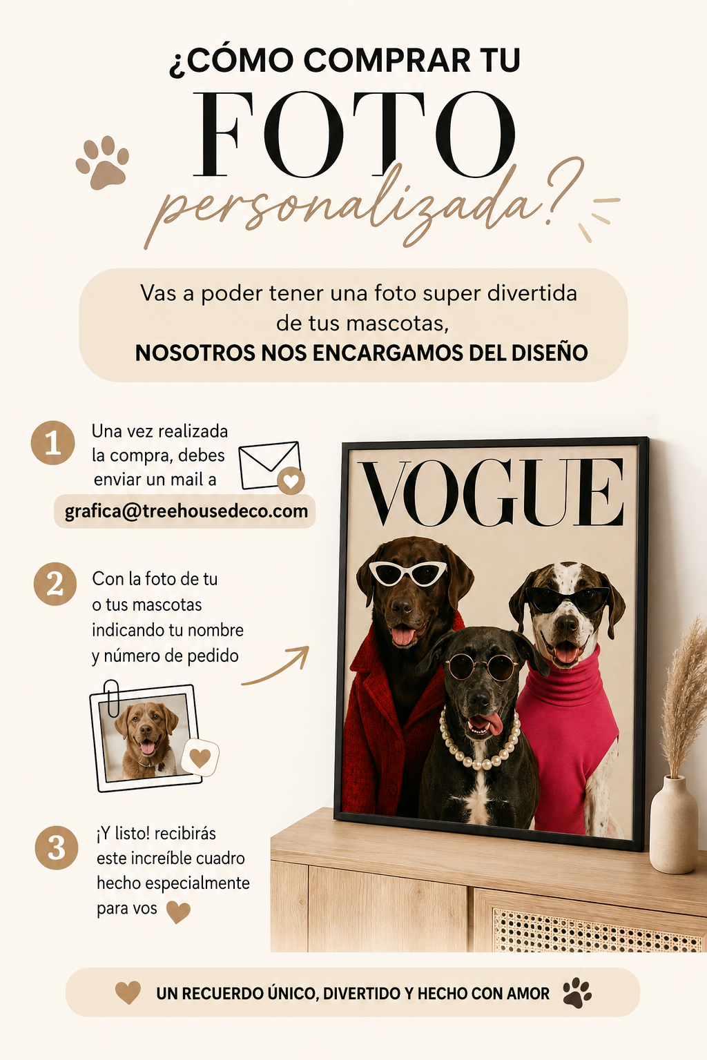 Cuadro Decorativo Personalizado, Marco Natural, la foto de tu mascota más divertida - VOUGE