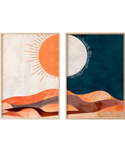 Set x2 Cuadros Decorativos , Sol y Luna II