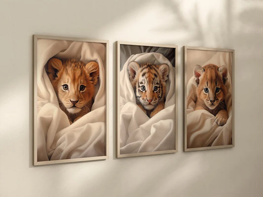 Set x3 Cuadros León, Tigre Bebé.