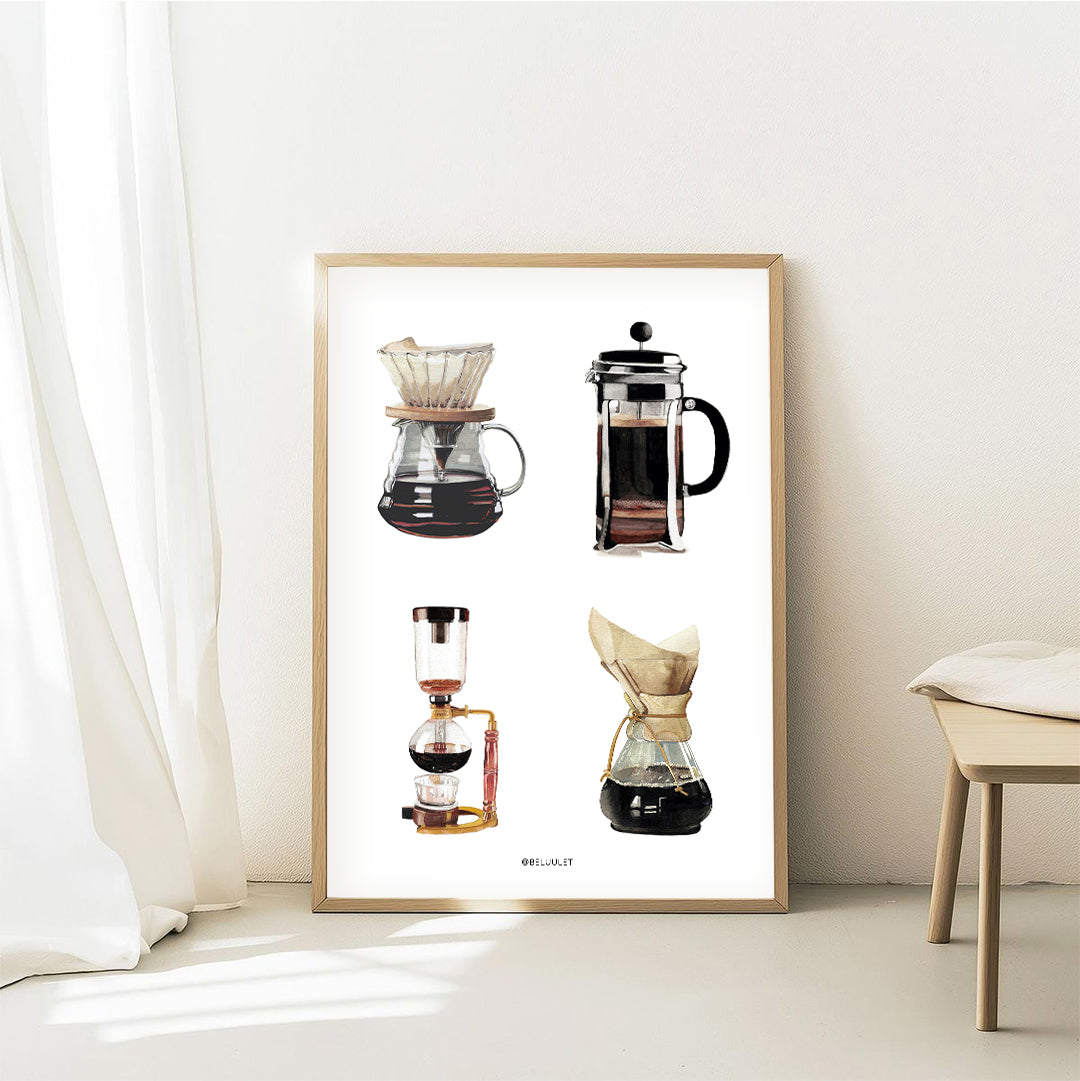 Cuadro Decorativo Cafeteras en Acuarelas by Beluulet